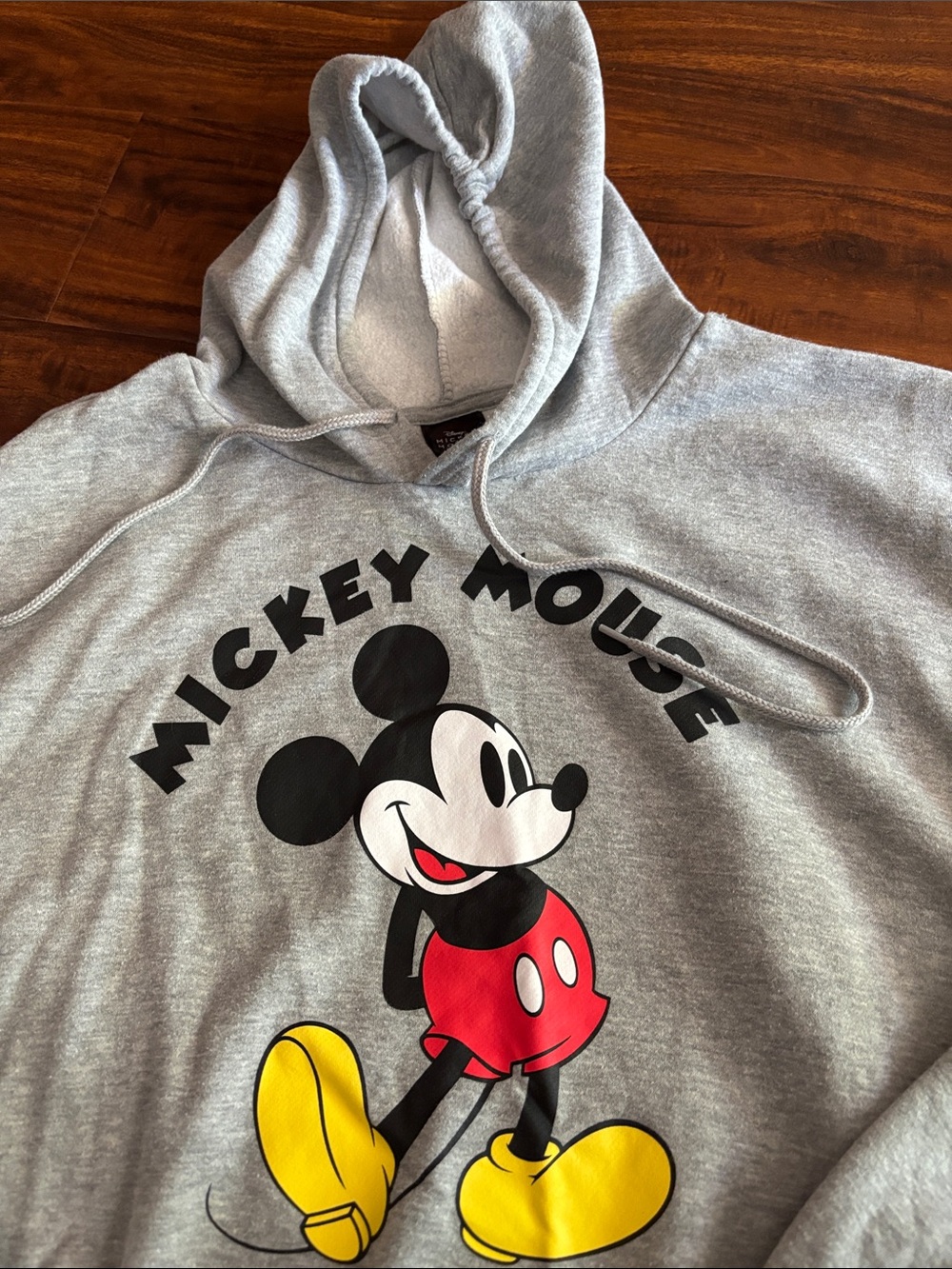 Disney Gray Mickey Mouse Graphic Hoodie with Yellow & Red Accents